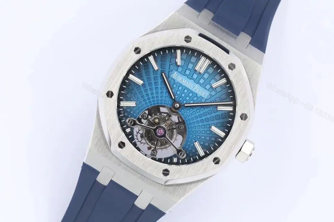 View 3 of 8F Factory Audemars Piguet Royal Oak Ultra-Thin Tourbillon – Blue Dial with Platinum Hands, Silicone Strap, 41mm Stainless Steel Case