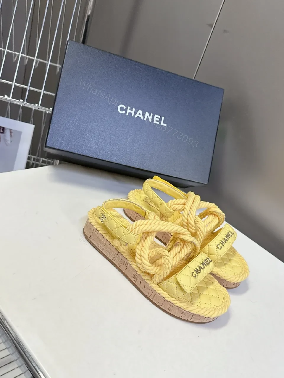 View 7 of Bright Quinoa Yellow Rope-Strap Sandals with Quilted Footbed
