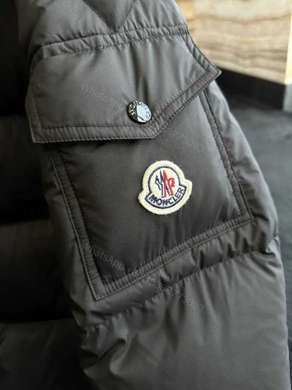 View 2 of Premium Grid-Quilt Puffer Coat with Removable Hood