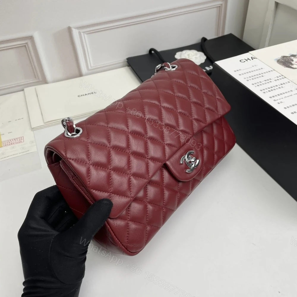 View 3 of Chanel Classic Double Flap Bag Plum Red 25Cm