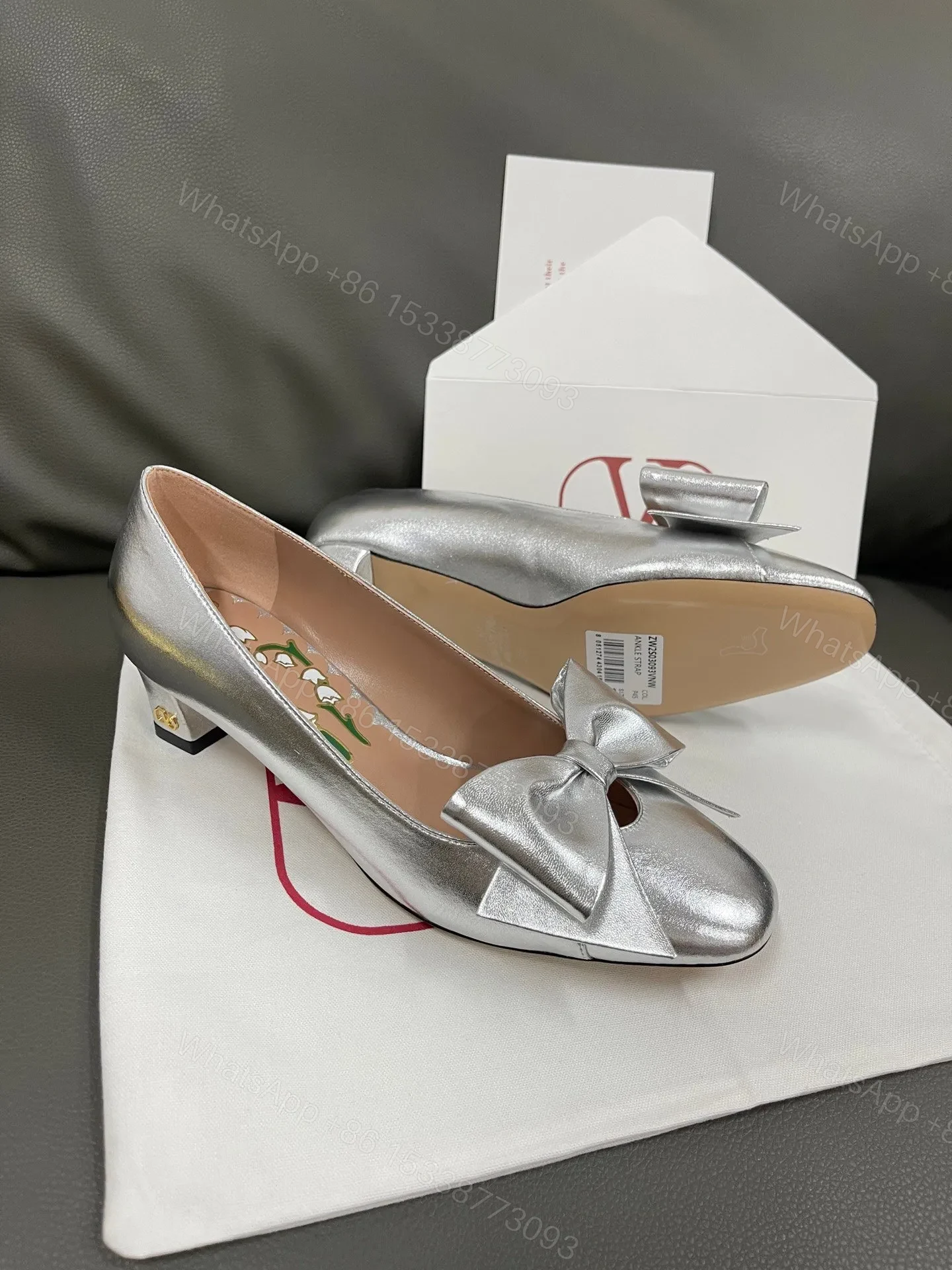 View 4 of Valentino Women Silver Leather Bow Detail Flats
