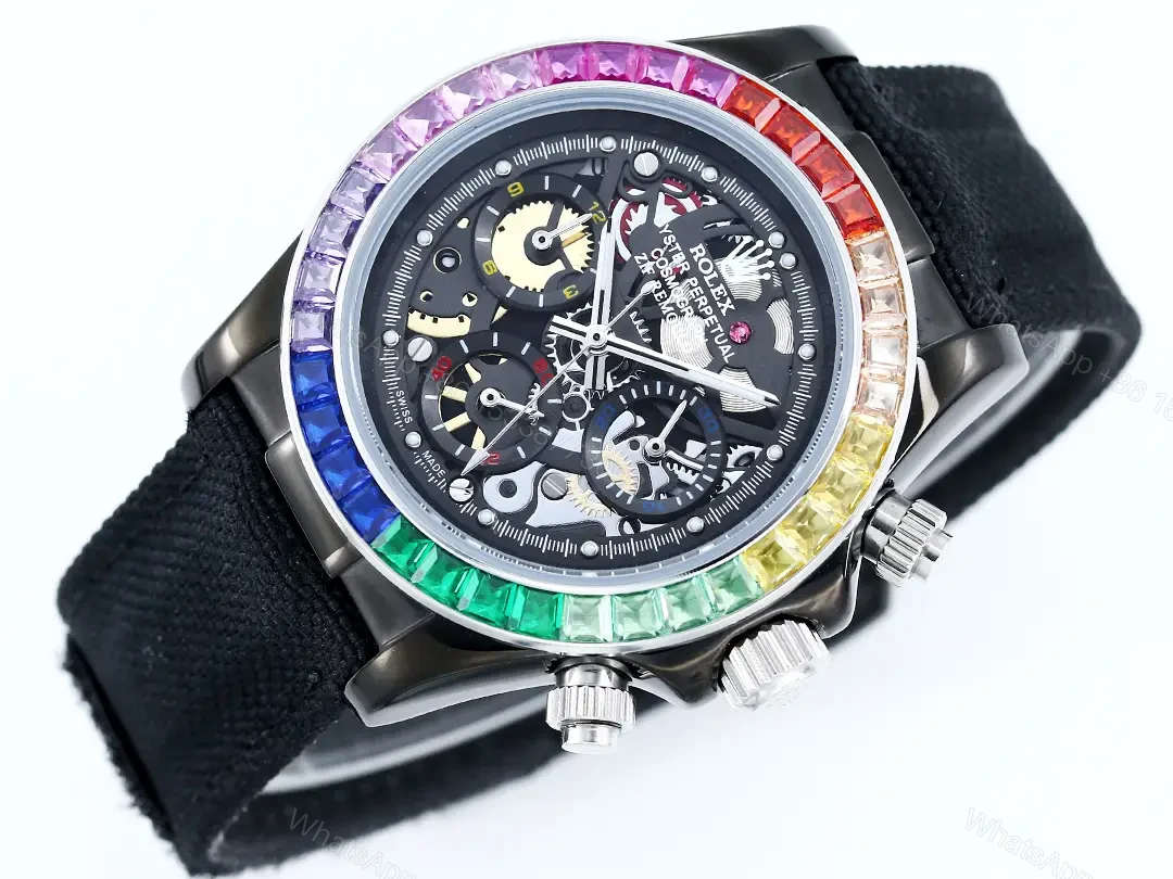 View 4 of Rolex Daytona Rainbow Skeleton Black Strap replica 40MM Fabric Strap Edition RG-DAYTONA-RAINBOW-SKELETON-BLACK-STRAP-40