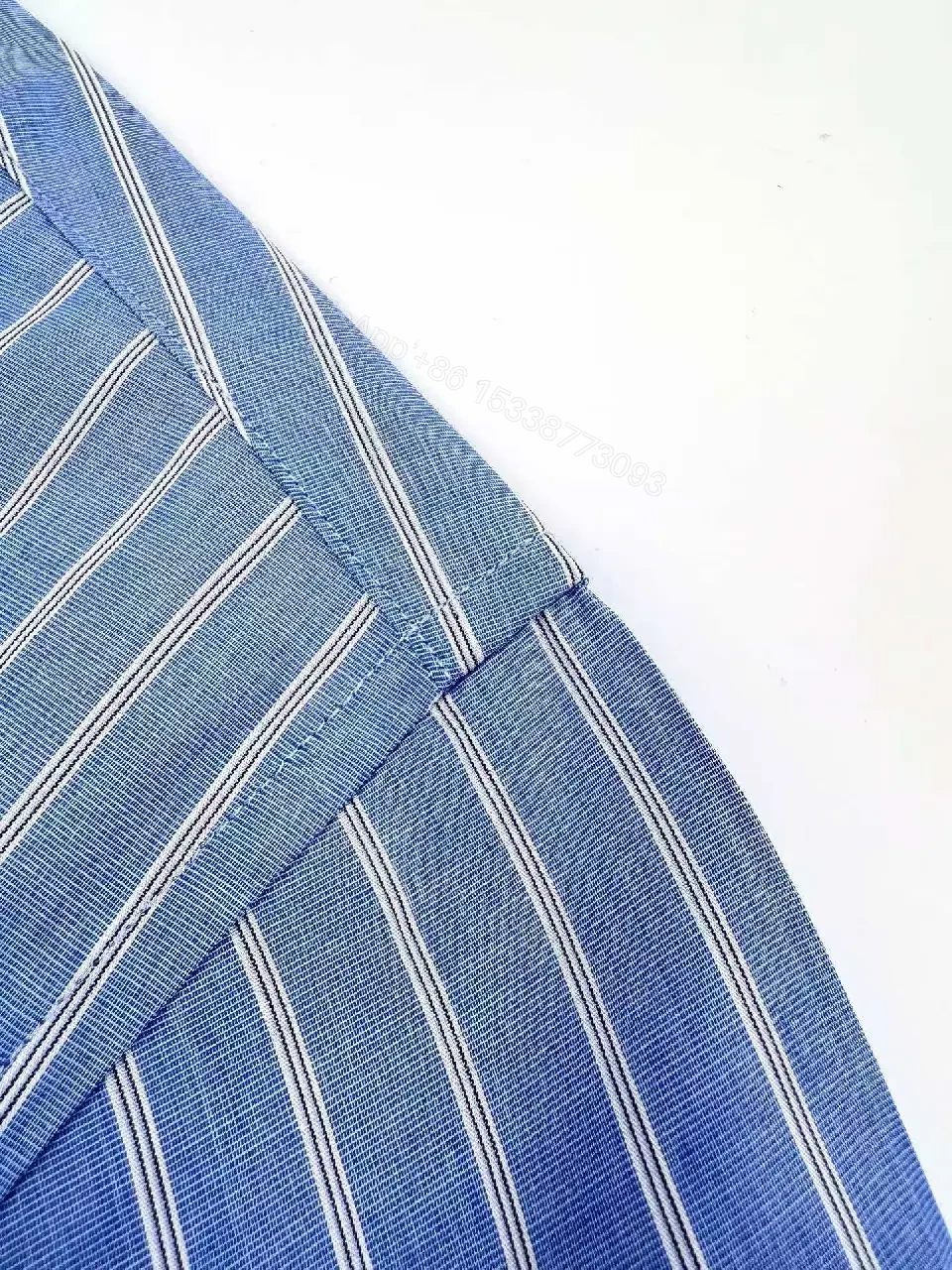View 4 of Blue Stripe Cotton-Blend Shirt with Subtle LV.M Logo