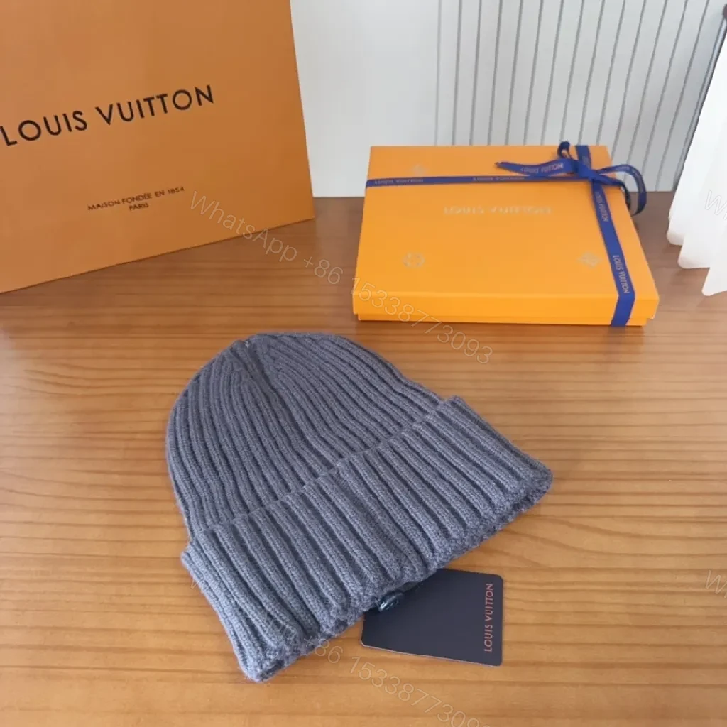 View 8 of Charcoal Knit Beanie: Luxe Embroidered Designer-Inspired Style
