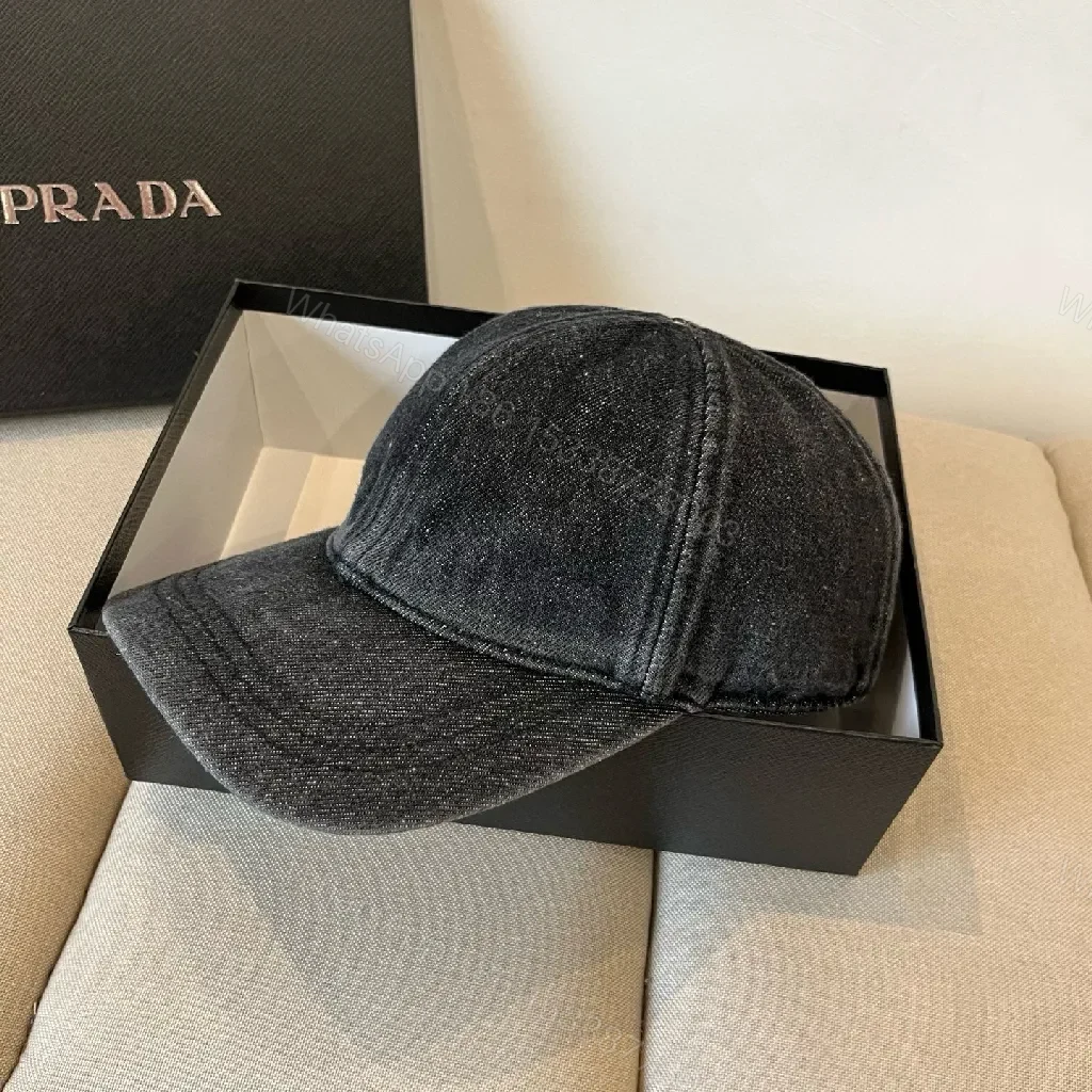 View 7 of Denim-Texture Cap with Subtle Prada Emblem, Casual Luxe Cap