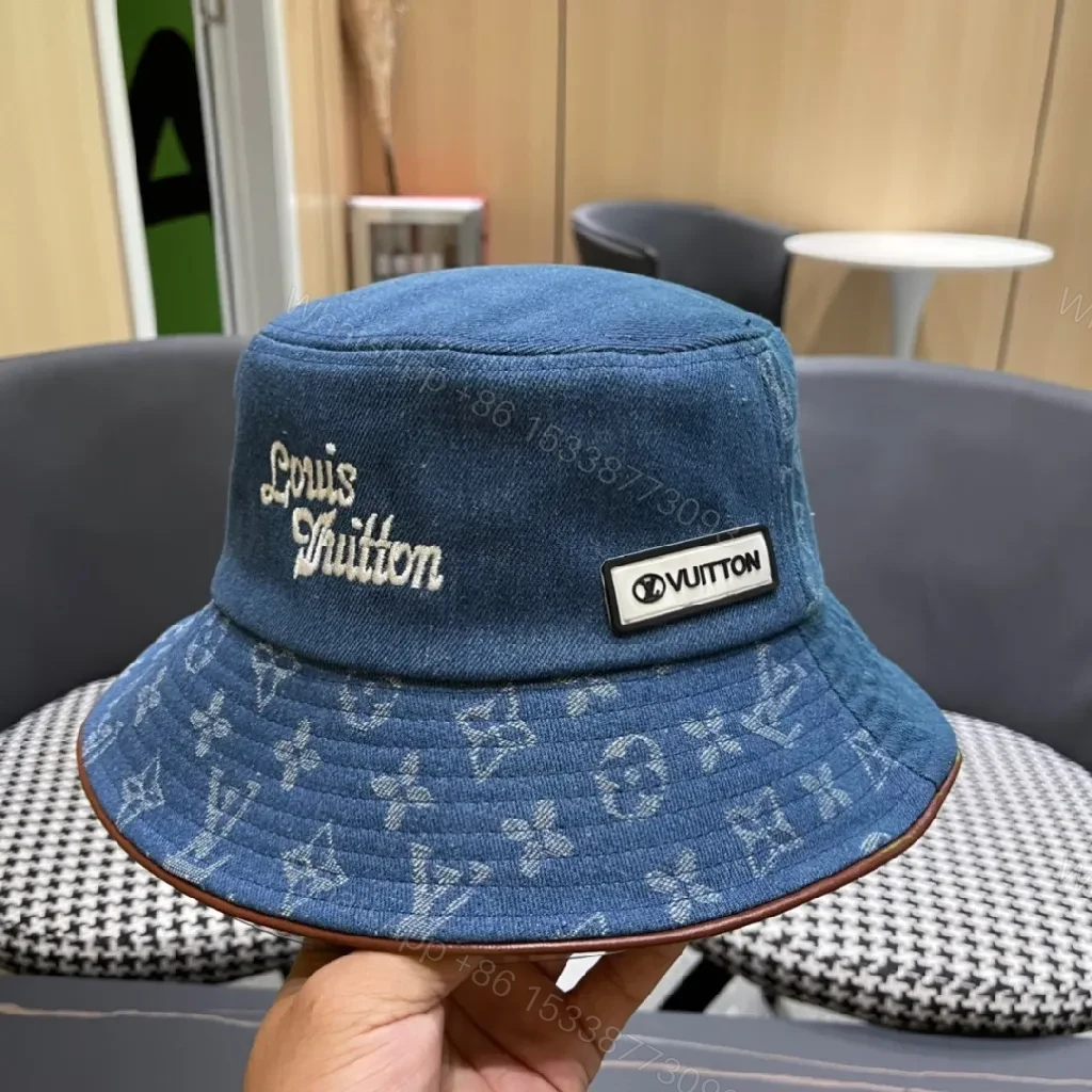 View 7 of Denim Bucket Hat with Monogram Detail – Sun Protection