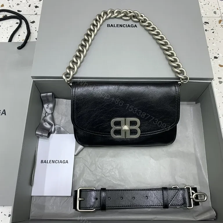Polished Leather Chain-Handle Flap Bag: Modern Luxury — view 1