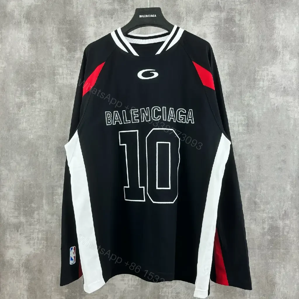 View 8 of Black Jersey + Premium Knit + Street Luxe + Bold BALENCIAGA-style Graphic + Jersey Top