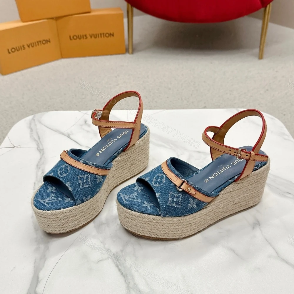View 3 of LOUIS VUITTON HELIOS WEDGE SANDAL DENIM BLUE 1ACIZJ