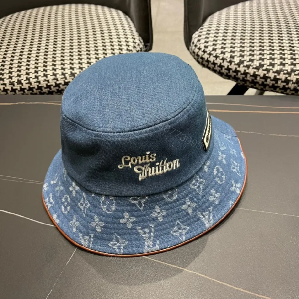 Denim Bucket Hat with Monogram Detail – Sun Protection — view 1