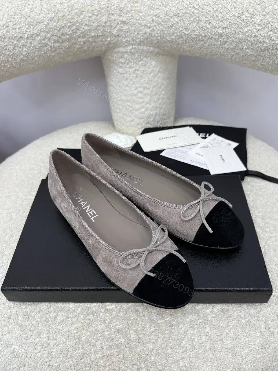 View 6 of Taupe Suede & Velvet Bow Ballet Flats, All-Day Comfort