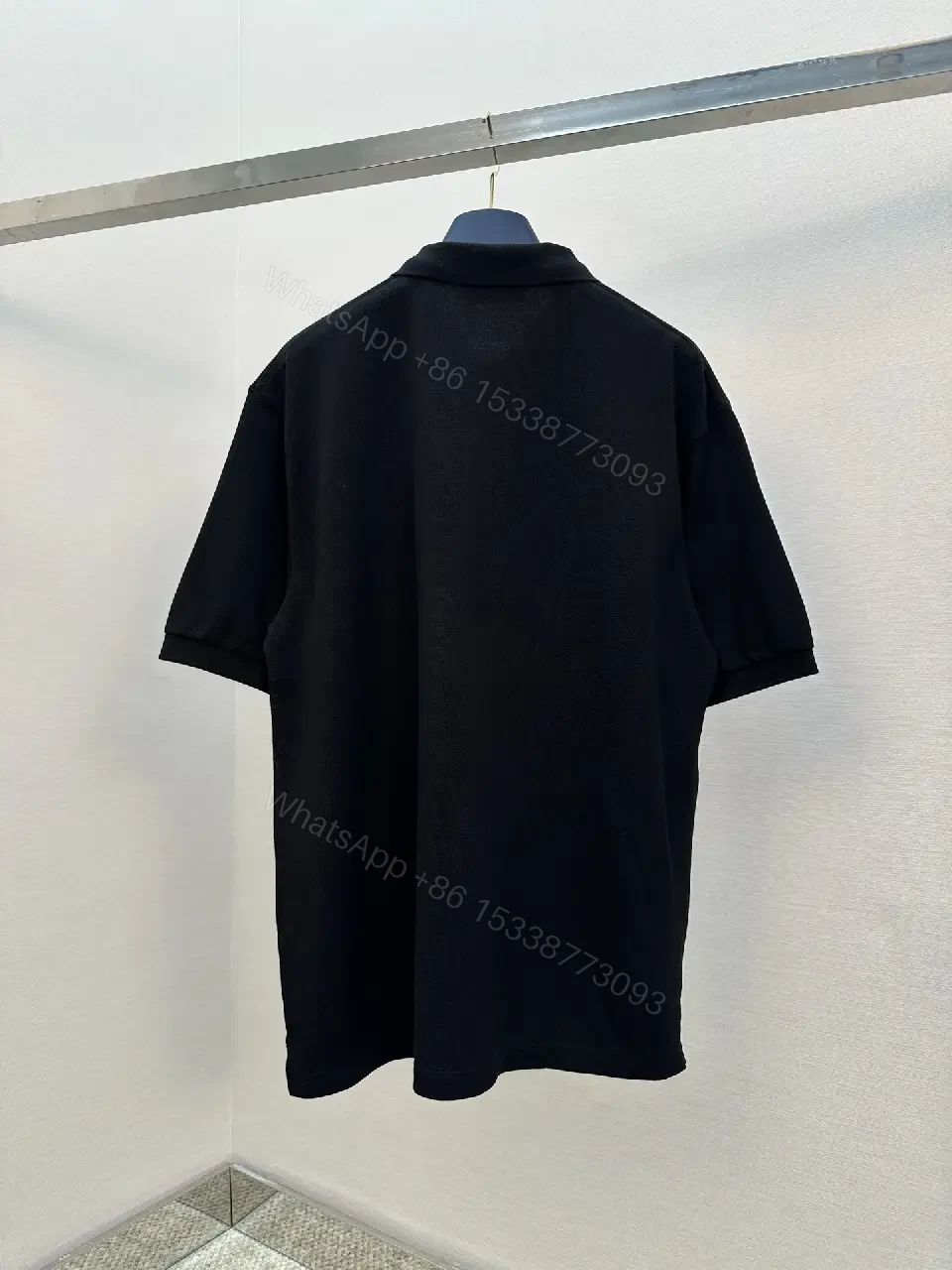 View 6 of black cotton polo shirt with logo for everyday luxury men