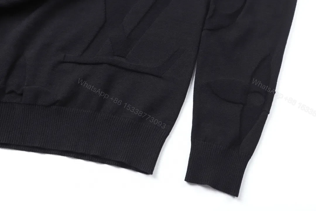 View 8 of Textured Black Knit with Monogram Motif – Luxury Everyday Sweater