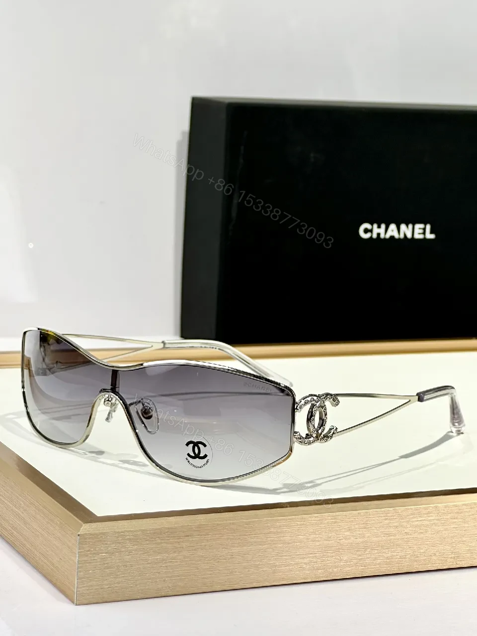 Elegant Shield Sunglasses: Crystal-Detail Luxe Shield Glasses — view 1