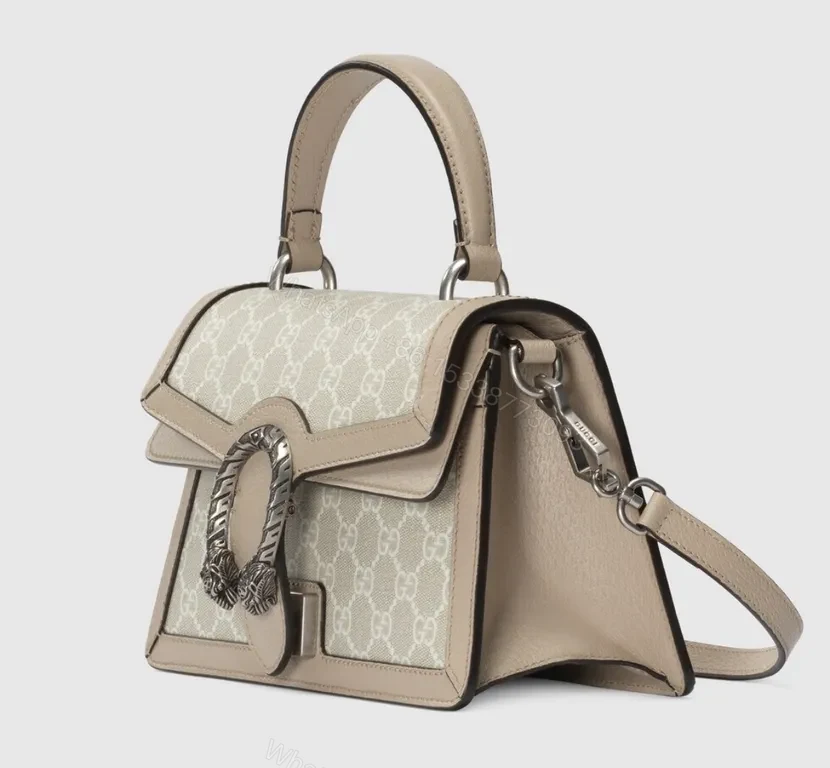 View 7 of Beige GG Supreme Tote: Tiger-Head Top-Handle Bag