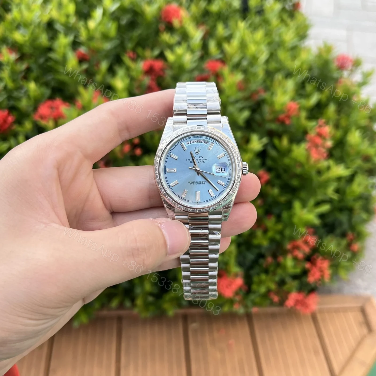View 3 of Superclone Rolex Day-Date Ice Blue Diamond Dial 228396tbr-0002 40 mm