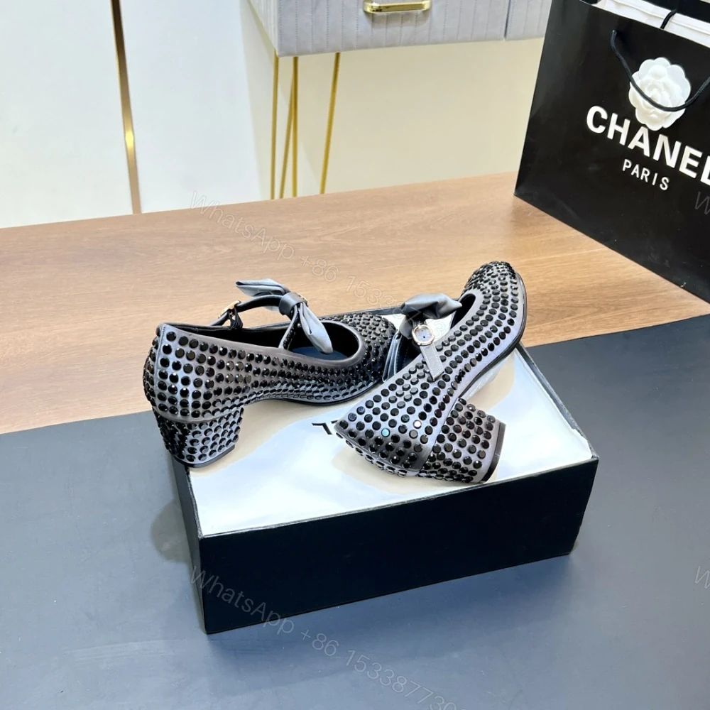 View 6 of 高仿Chanel*G45749A緞子水鑽圓頭單鞋深灰4.5CM免檢版