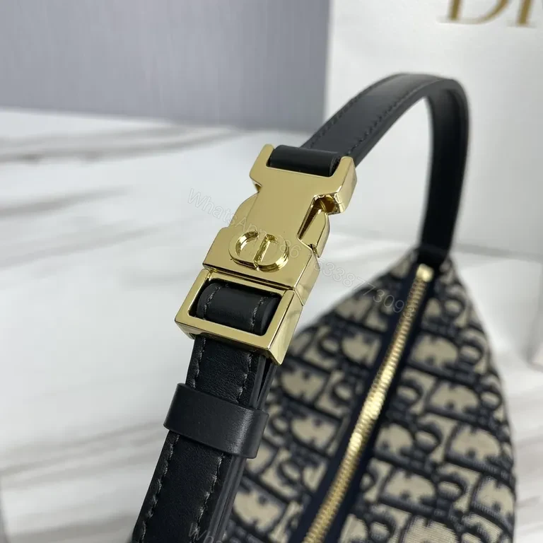 View 3 of Chic Dior-Pattern Shoulder Bag with Black Leather Strap