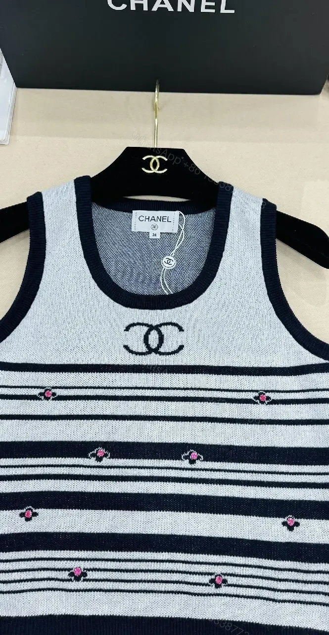 View 2 of Elegant Knit Tank with Navy Stripe - Luxe Texture & Layering