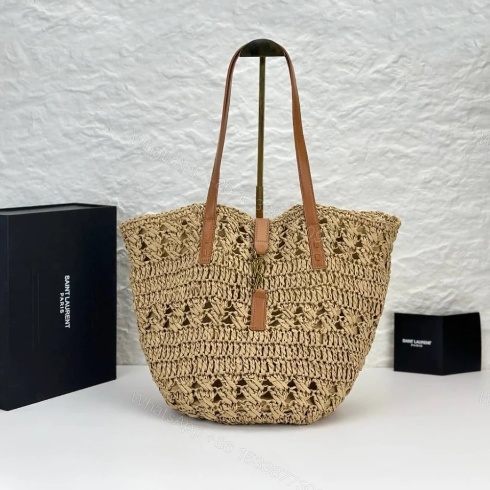 View 2 of Saint Laurent Panier Raffia Natural Brown 39Cm 688221 GAAAC 2080