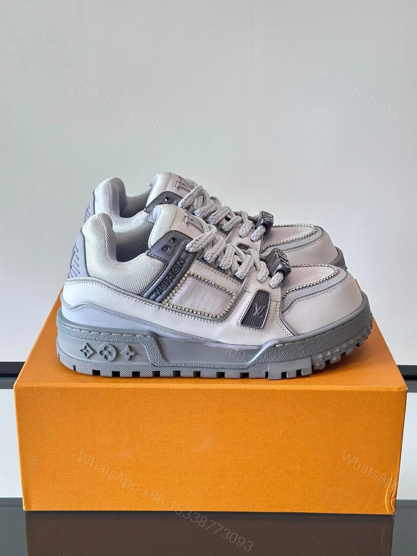 LV Men White Leather Gray Accents Sneakers — view 1