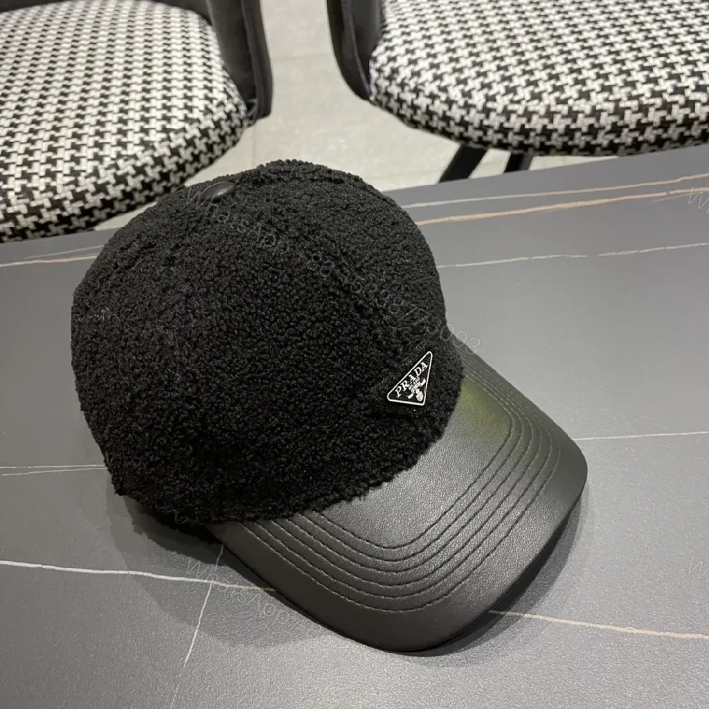 View 2 of Textured Luxury Cap: Fleece Crown, Leather-Like Brim, Minimal Prada Flair