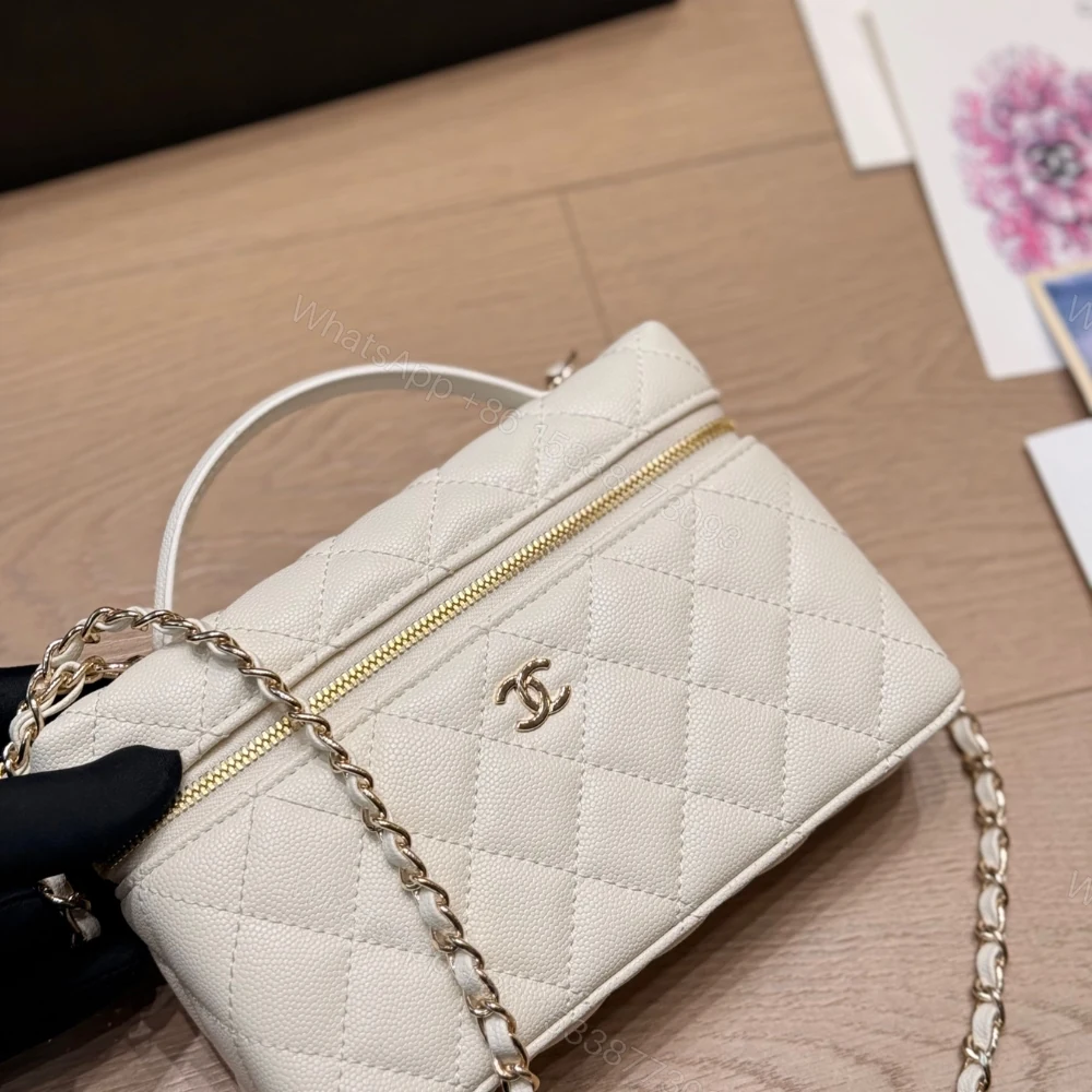 View 3 of Chanel Classic Vanity With Chain Gold Hardware White 19Cm