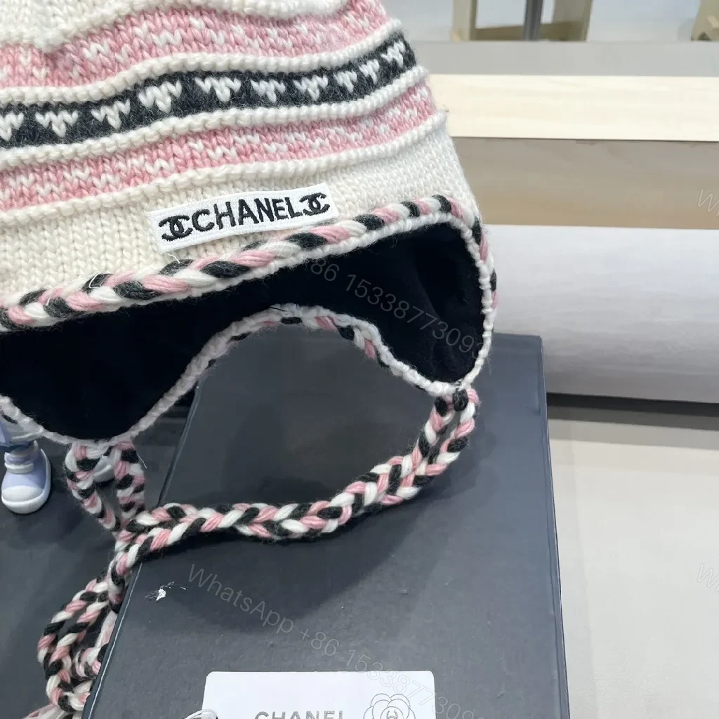 View 10 of Chic Knit Pom Beanie with Braided Tie-Through Straps