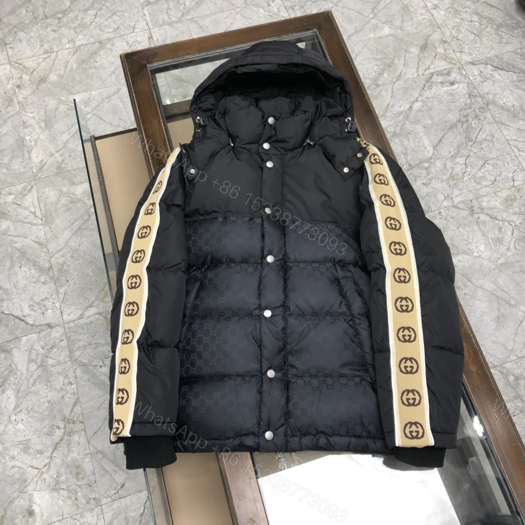 Gucci高仿羽絨外套拼接GG老花與米白條紋運動袖 — view 1