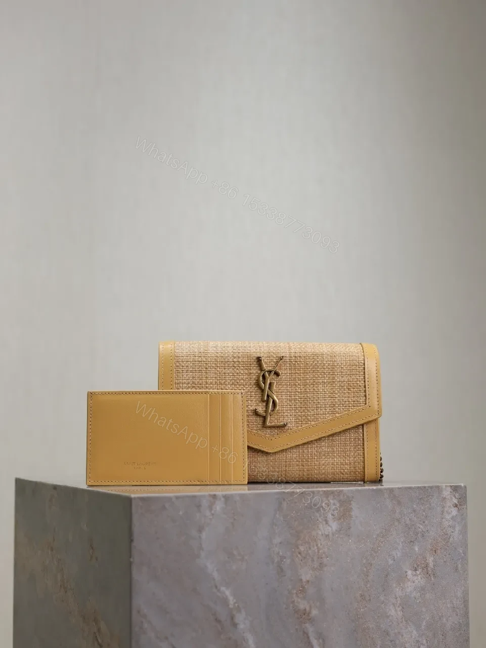 Chic Straw Crossbody Set with Leather Trim Cardholder — view 1