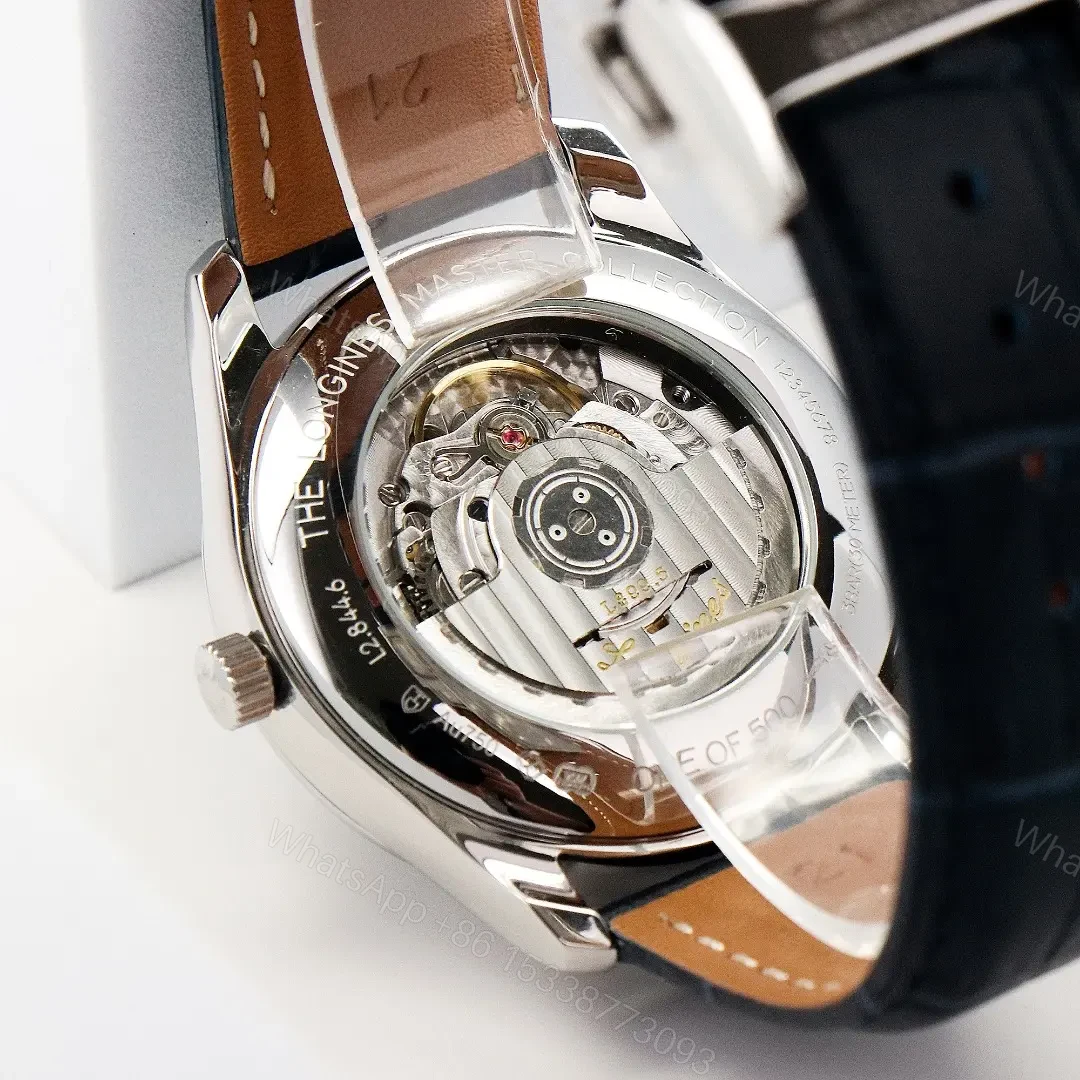 View 8 of Longines Master Collection GMT Watch White Dial with Blue Hands 40mm Stainless Steel Case Italian Grey Leather Strap