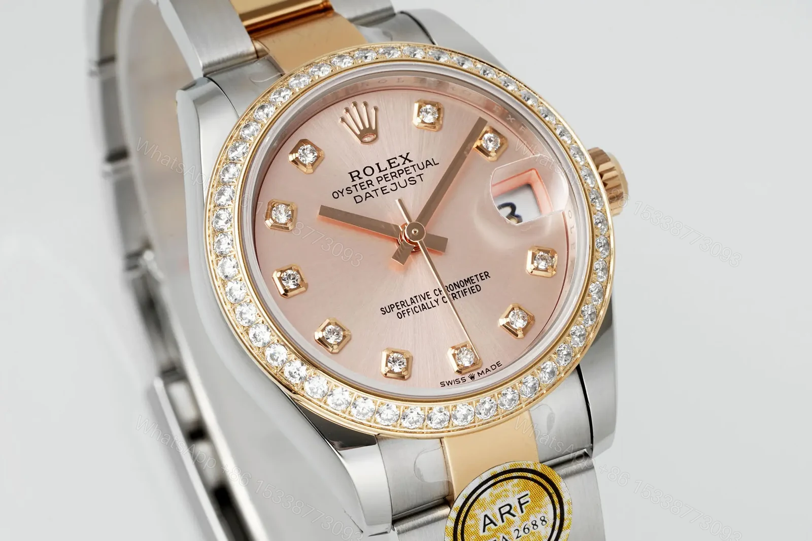 View 3 of Premium Rolex Datejust 31 Two Tone Pink Diamond replica 31MM Oyster Bracelet Edition RG-DATEJUST31-TWOTONE-PINK-DIAMOND-OYSTER