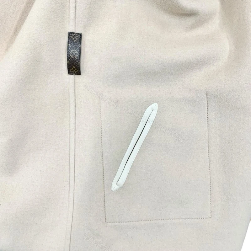 View 4 of Louis Vuitton Reversible Damier Azur Hooded Wrap Coat Beige 1A9L0P