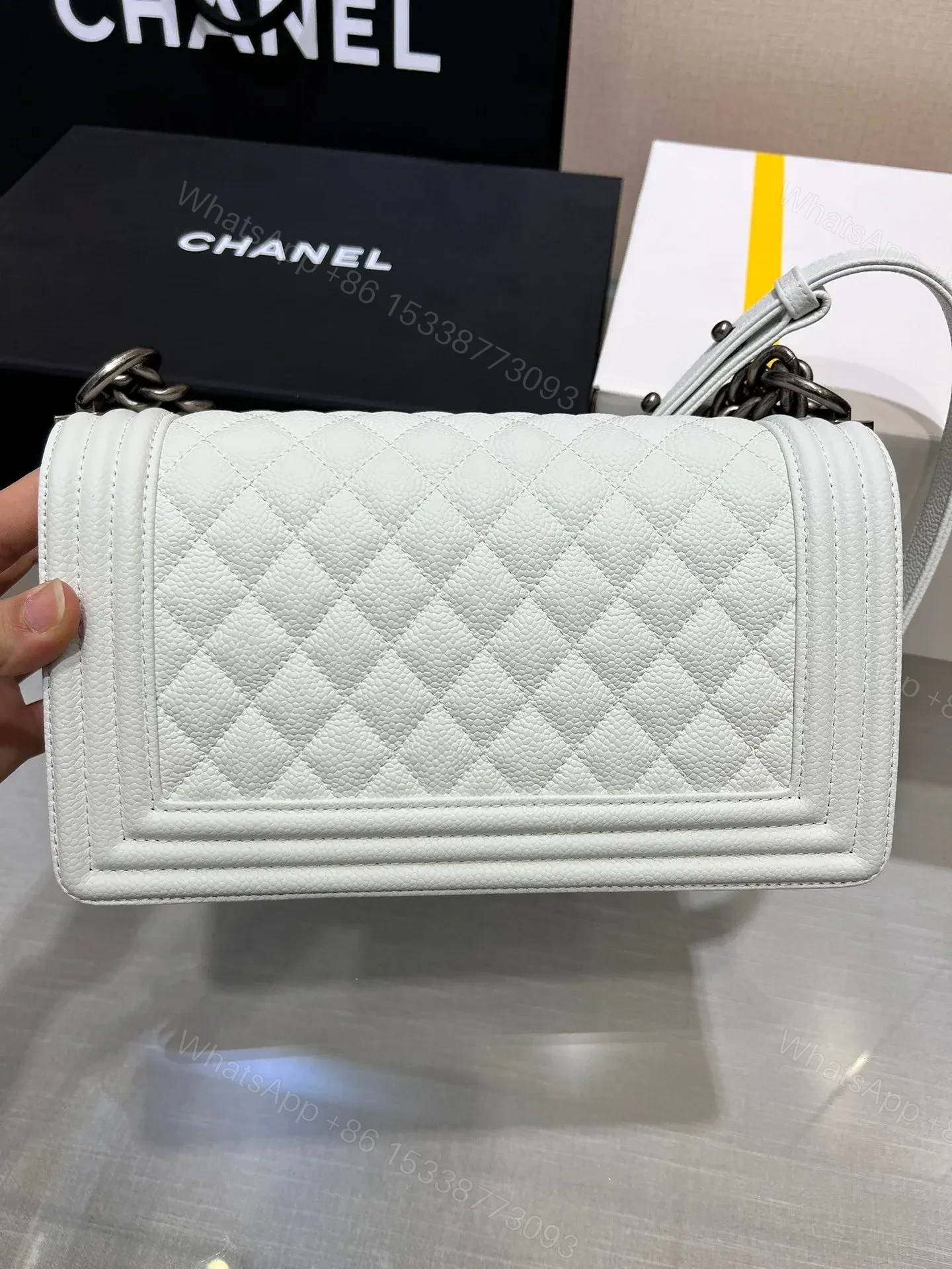 View 3 of BOY BAG MEDIUM 25 WHITE CAVIAR RUTHENIUM HARDWARE