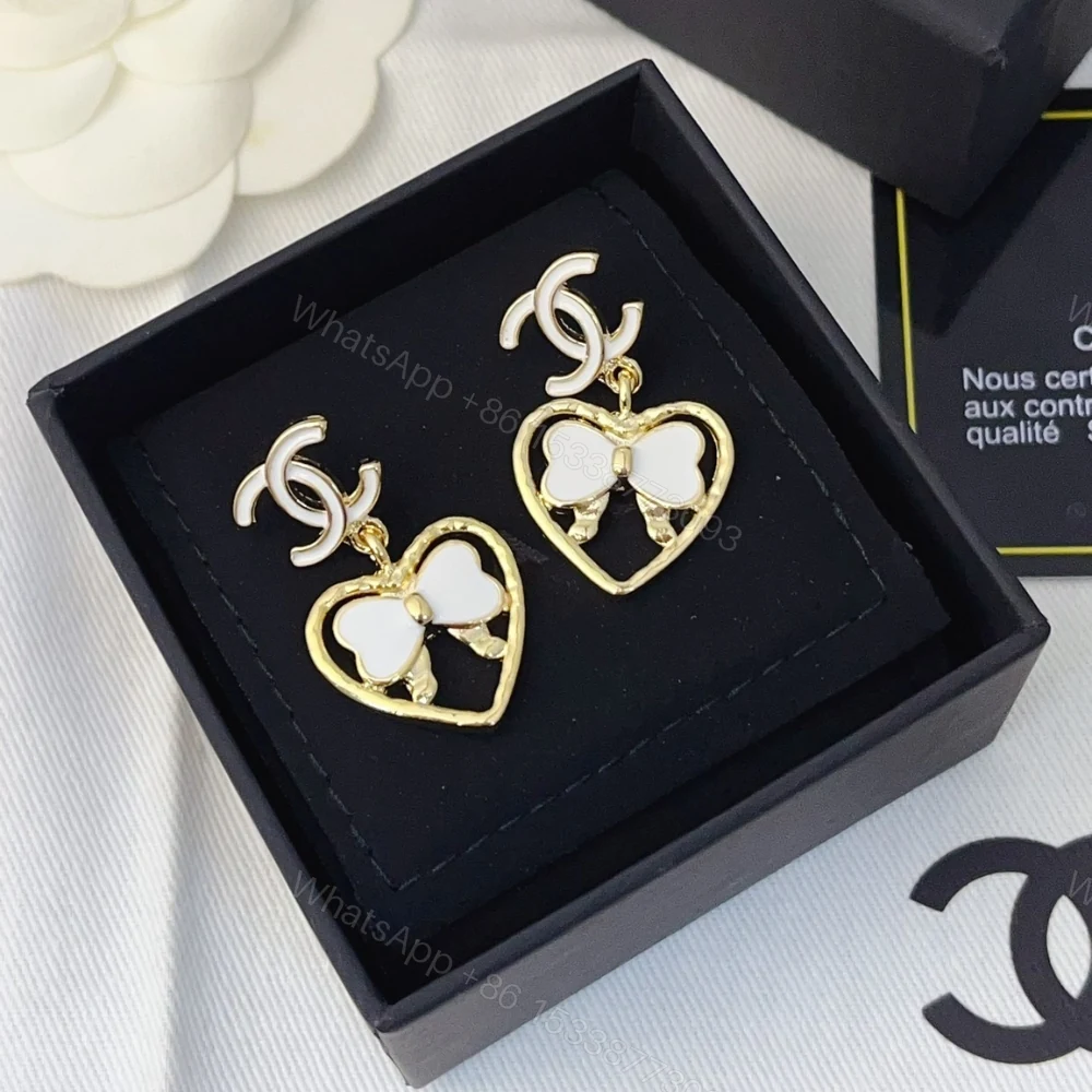 View 4 of Chanel Metal Enamel Cc Heart Drop Earrings Gold