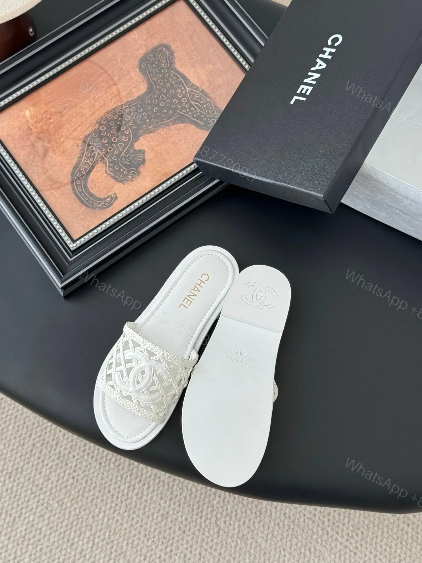 View 4 of Chanel Women White Woven Leather Slides