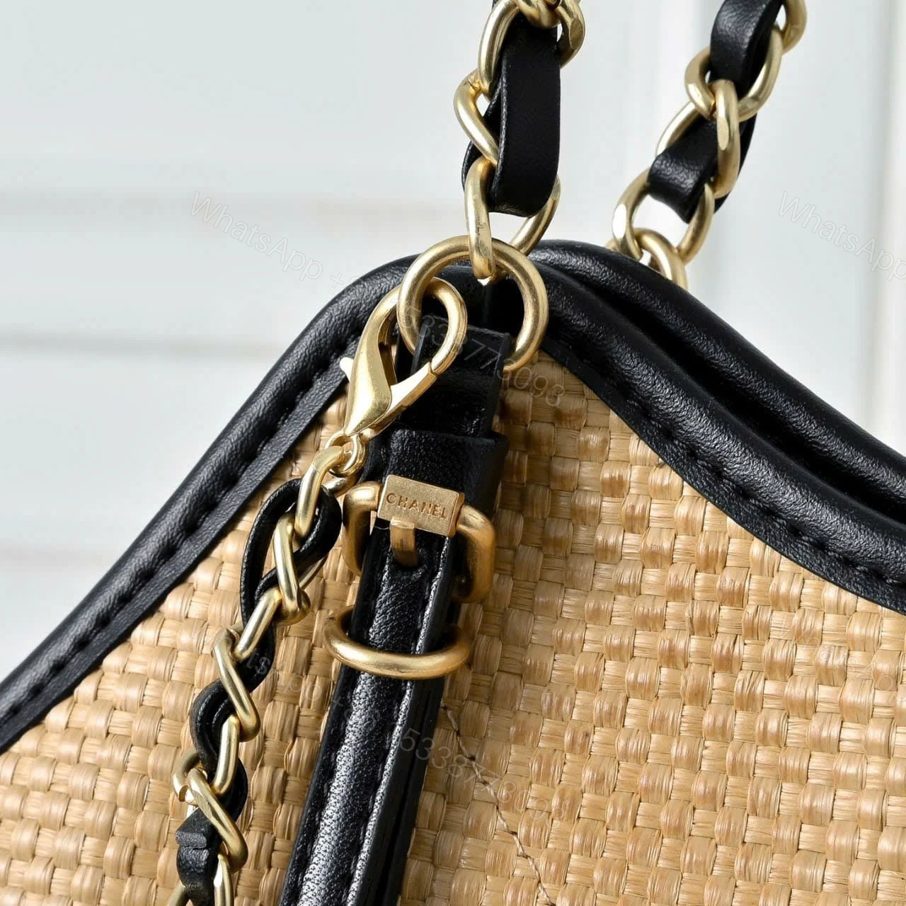 View 4 of Chanel Medium Shopping Bag Braided Raffia And Gold Tone Metal In Beige 30Cm