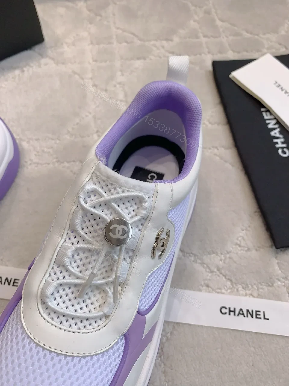 View 8 of Lilac Knit-Detail Low-Top Sneakers: Modern Luxury Comfort
