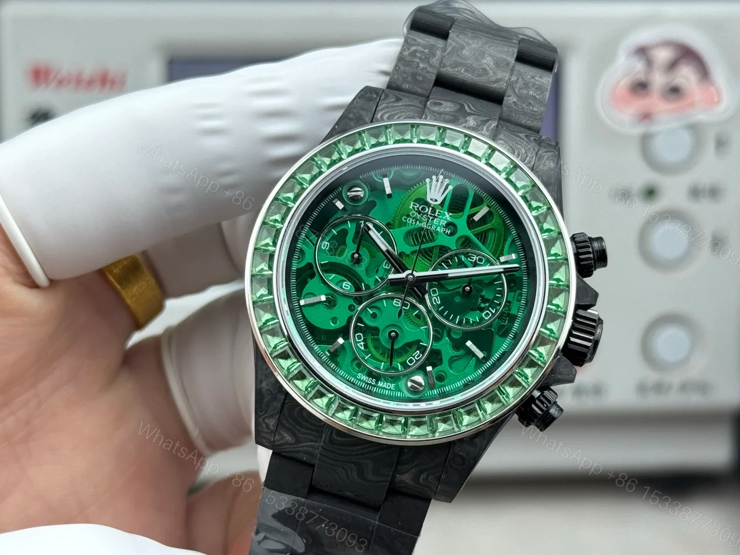 View 3 of Rolex Daytona Carbon Green Replica 40MM Exclusive Carbon Fiber Strap Skeleton Dial Edition ROLEX-DAYTONA-CARBON-40-GREEN-SKELETON