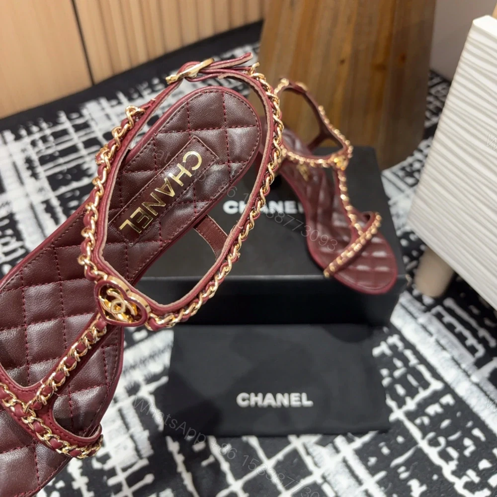View 5 of 高仿Chanel*25C系列G46109A小羊皮高踭涼鞋紅色8.8CM免檢版