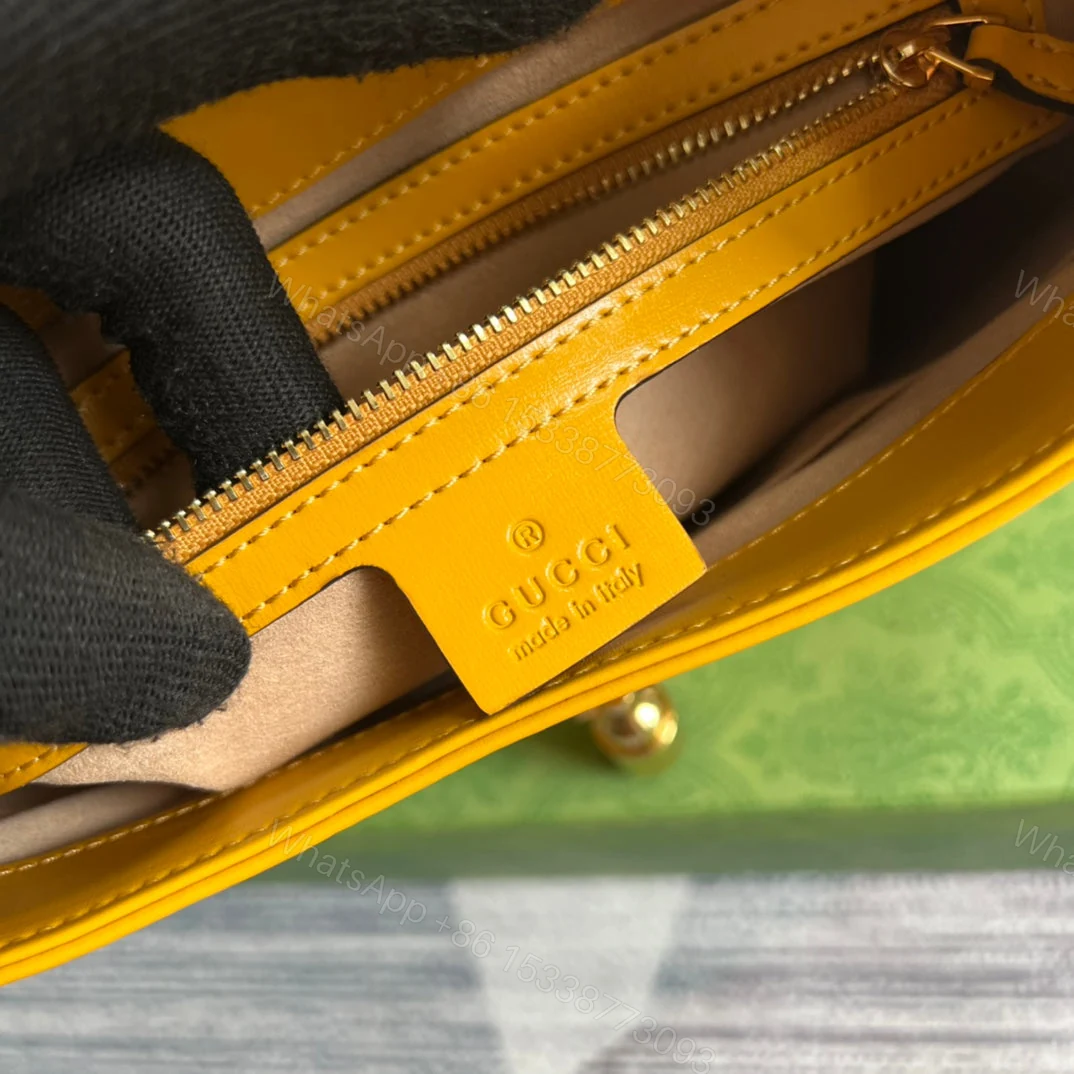 View 8 of GG JACKIE SMALL 28 SHOULDER BAG IN YELLOW CALFSKIN