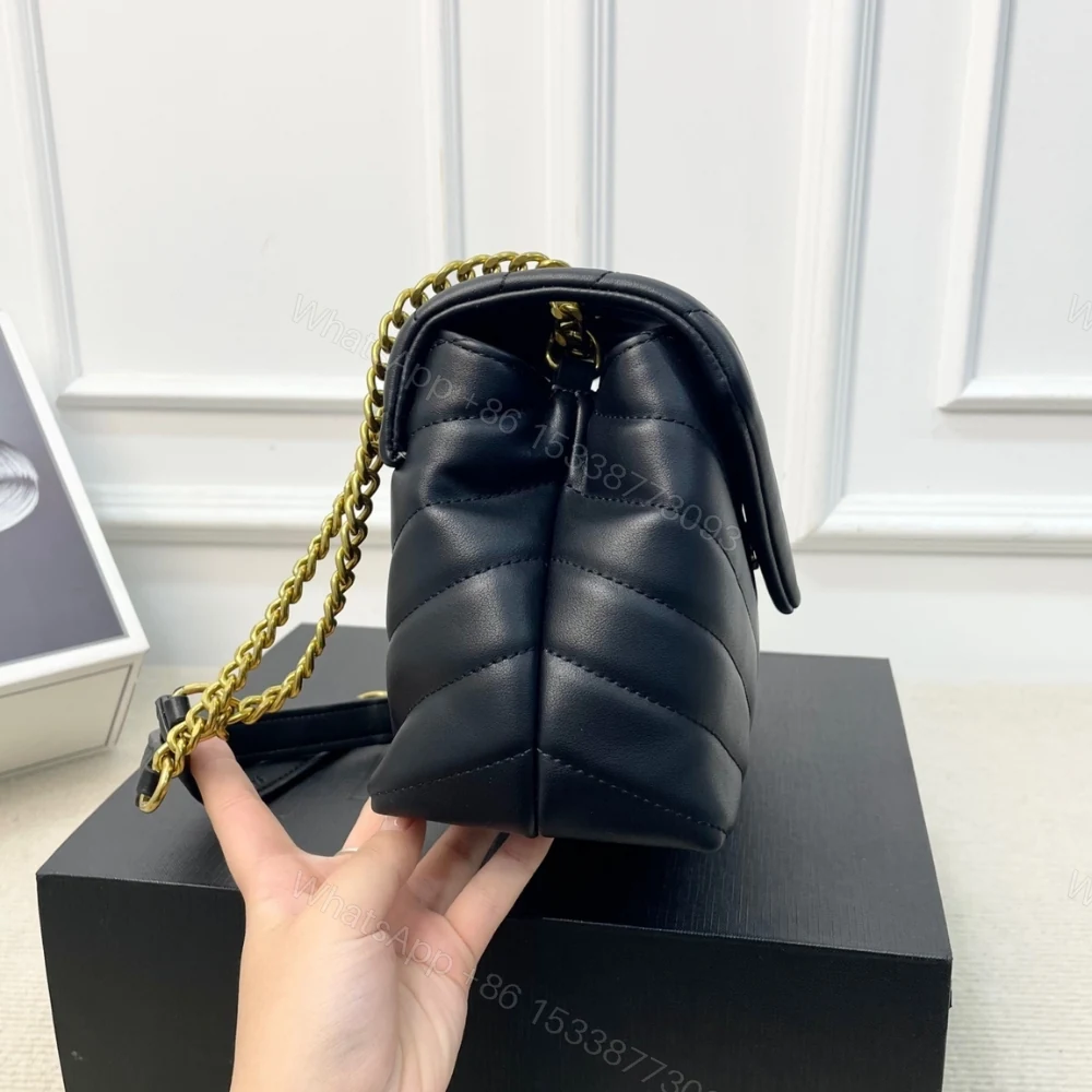View 5 of Saint Laurent Loulou Medium Chain Bag In Matelassé Y Black Gold 26Cm