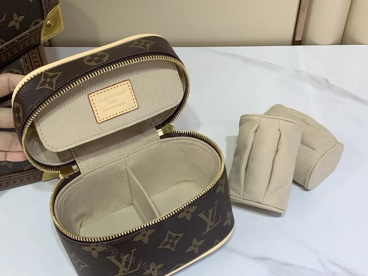 View 10 of Dark Brown/Black LV-Style Vanity Case with Gold Hardware