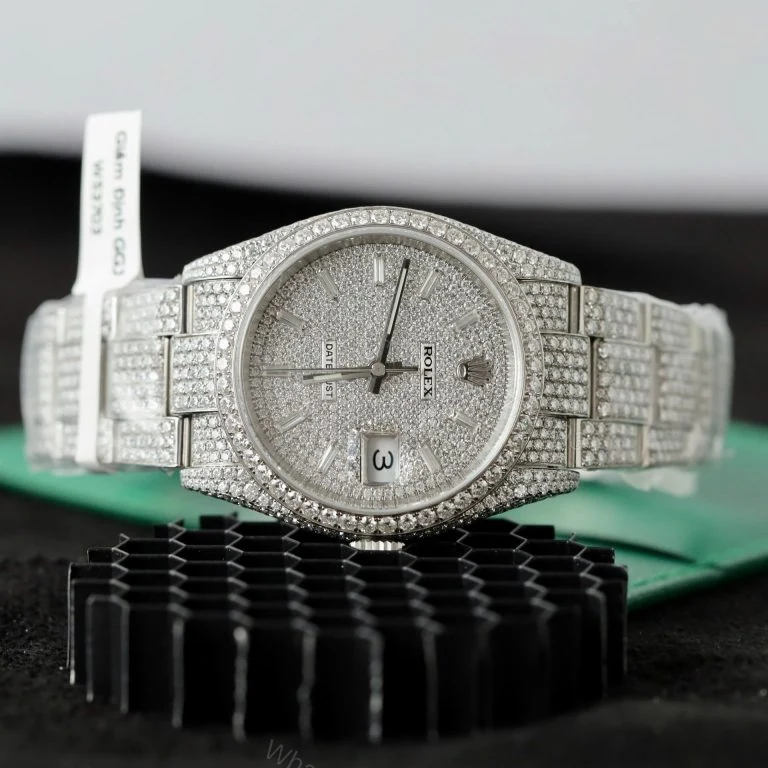 View 3 of Rolex Datejust 36mm Super Clone Watch Moissanite Diamonds