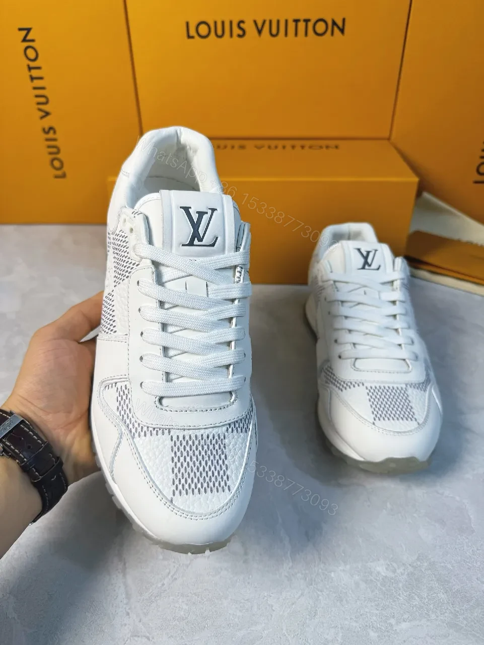 View 6 of Premium Leather Sneakers with Breathable Mesh and LV Detailing