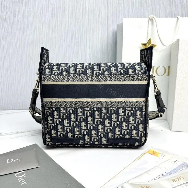 View 8 of Chic Monochrome Dior-Pattern Crossbody Bag with Logo