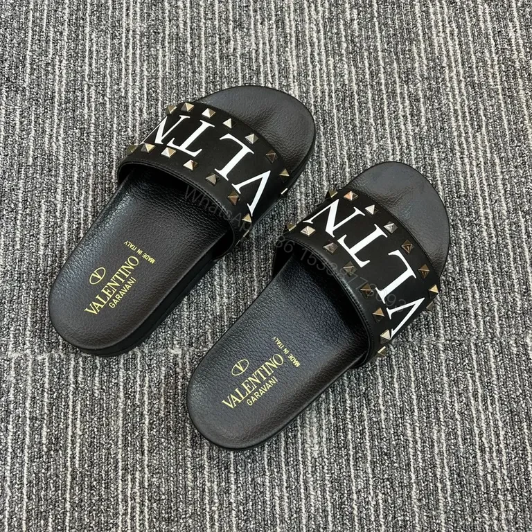 View 4 of Valentino Rockstud Leather Slides â€“ Black, Cushioned comfort
