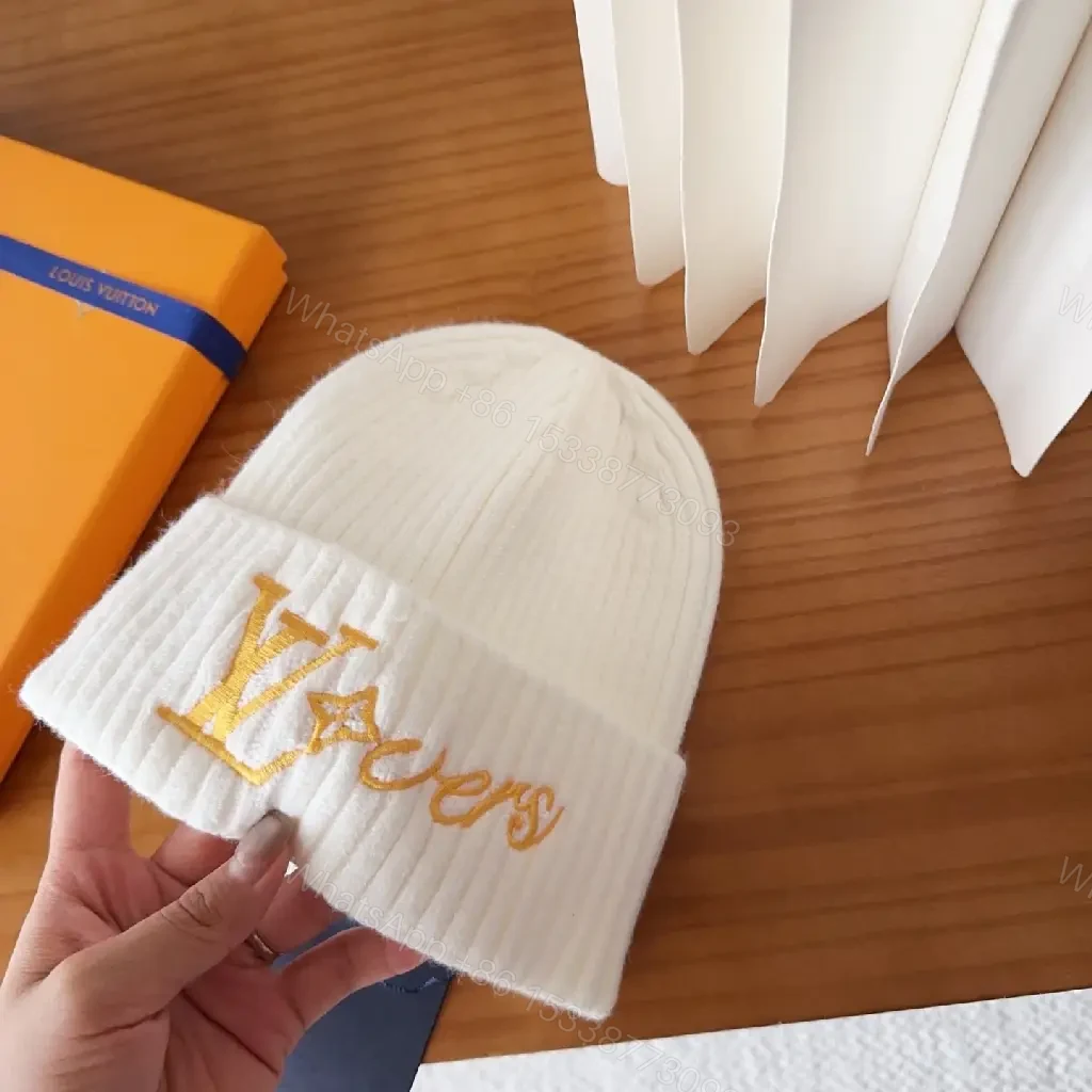 View 7 of Cozy Knit Beanie with Subtle Gold Monogram Embroidery