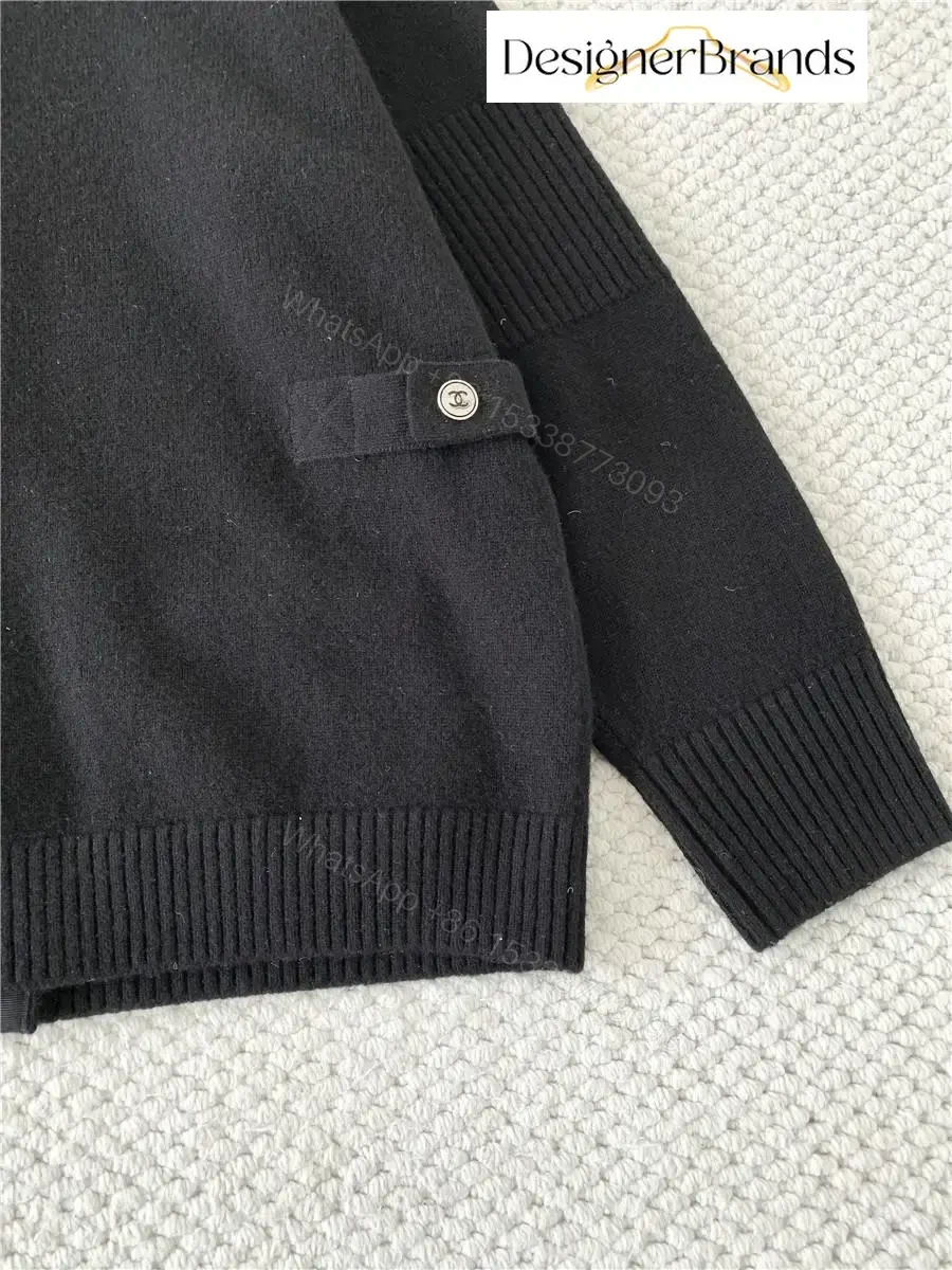 View 12 of Lux Black Knit Cardigan with Iconic Hardware Details