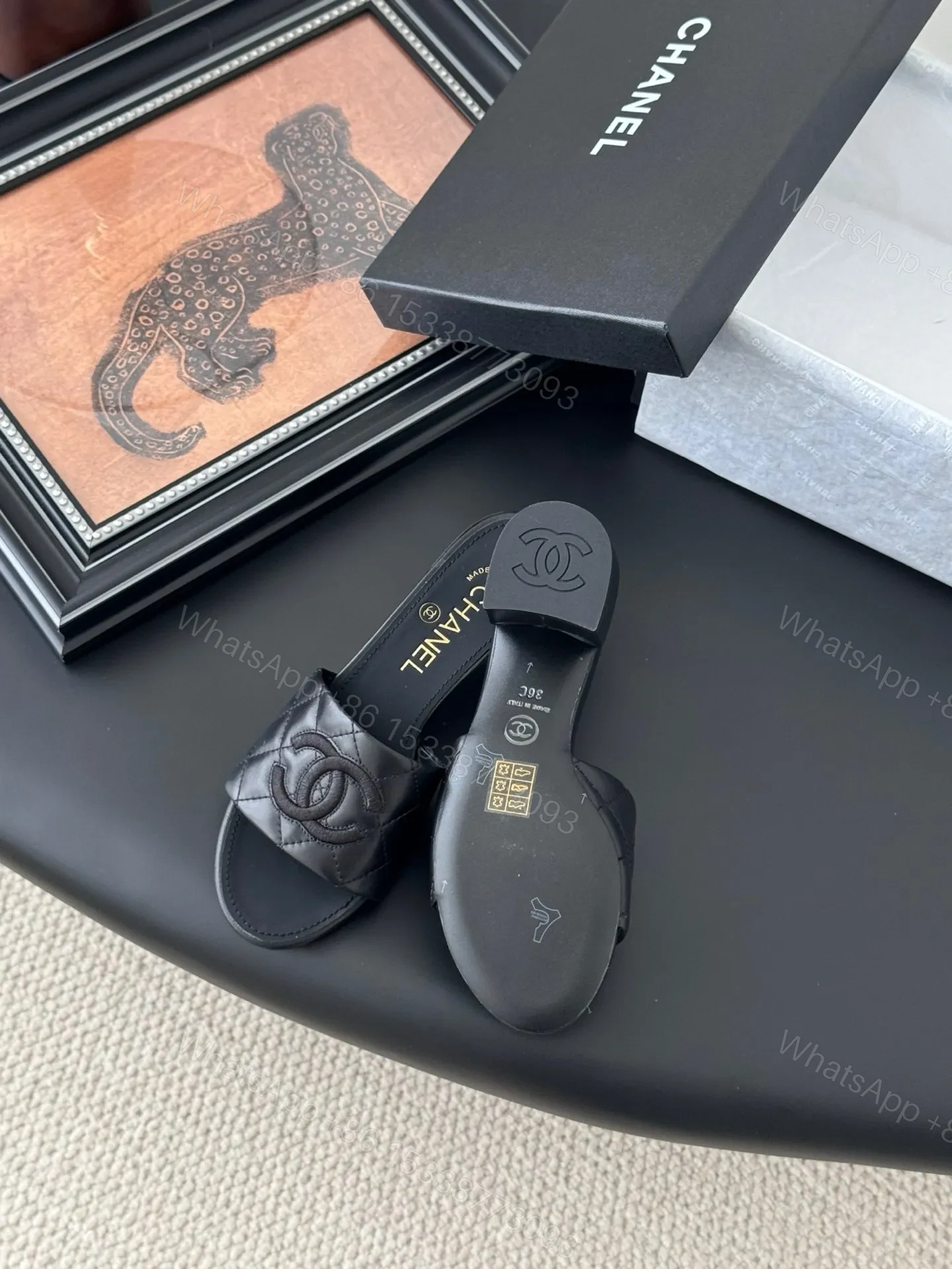 View 4 of Chanel Women Black Quilted Leather Slides